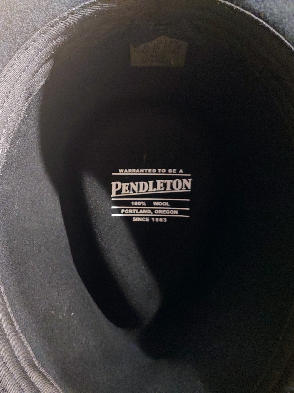 Pendleton Black 100% wool Fedora/Outback with Branded Leather Band - Picture 8 of 8